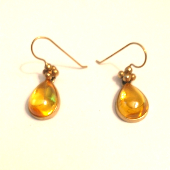Sterling silver Teardrop Citrine Earrings ball bead accents - Picture 4 of 11